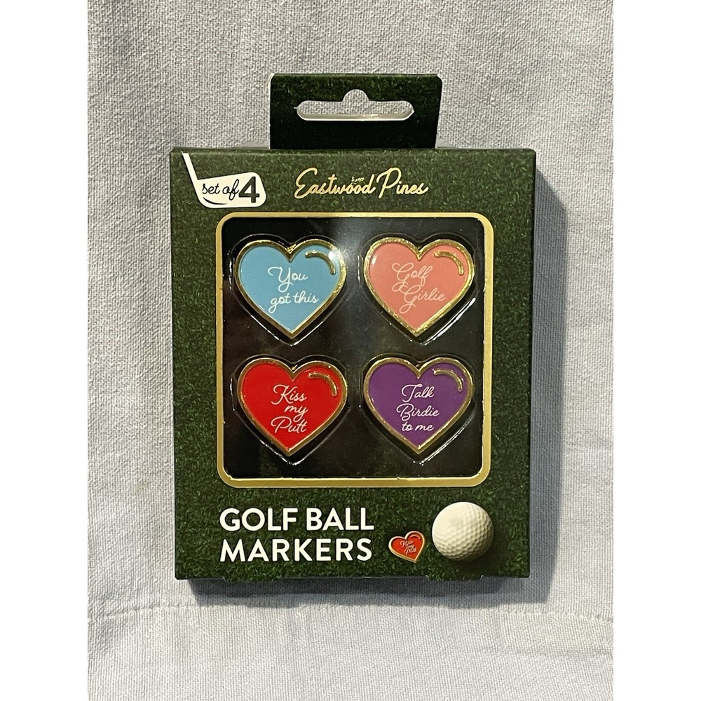 NEW Set of 4 Eastwood Pines Women's Golf Ball Markers - Heart Shaped w/ Phrases